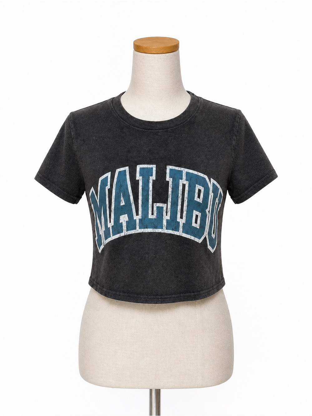 Dark Grey Crop Top with 'Malibu' Print